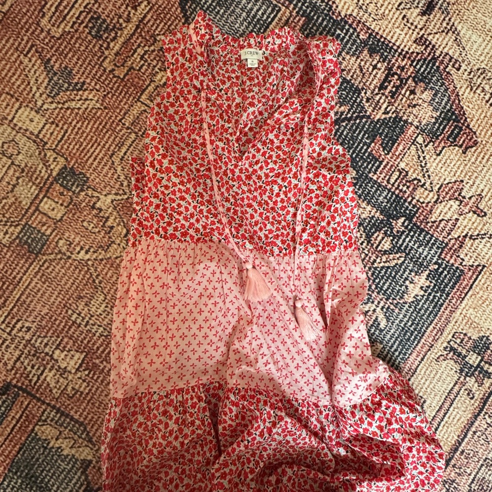 J. Crew Red and Pink Floral Blouse